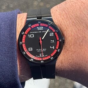 Porsche Design Flat Six 40mm Black & Red Dial Automatic Mens Watch Luxury Watch